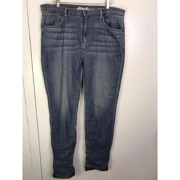 Eddie Bauer Jeans Womens 16 Tall Boyfriend Mid Rise Straight Flannel Lined - Picture 1 of 12
